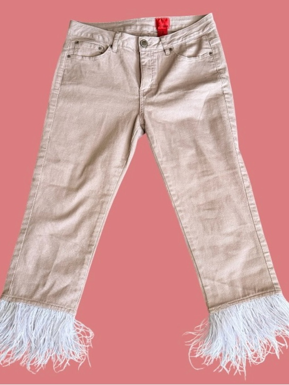 V Cristina Cropped Feather Hem Jeans. Size 8.